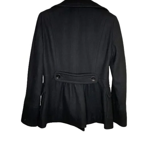 Calvin Klein Peacoat Womens 10 Black Jacket Wool Double Breasted Pocket Neck - Picture 11 of 16